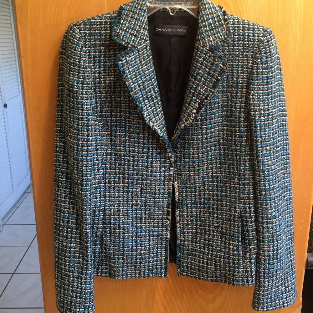 Dana Buchman fringed tweed blazer, lined, Size 2